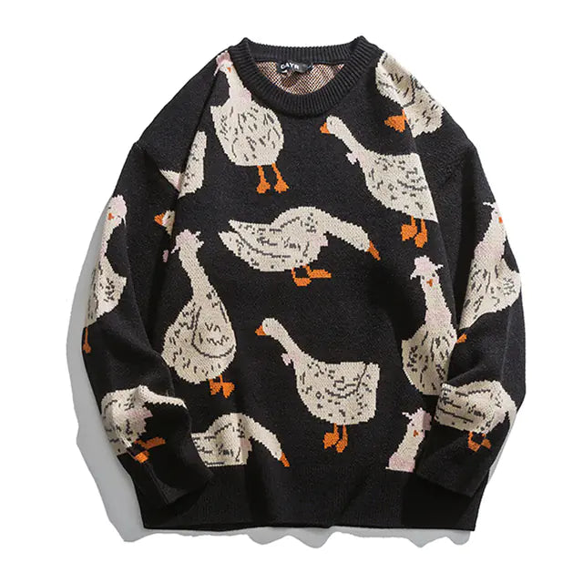 Unisex Harajuku Japanese Knit Sweater — Duck &amp; Goose Print