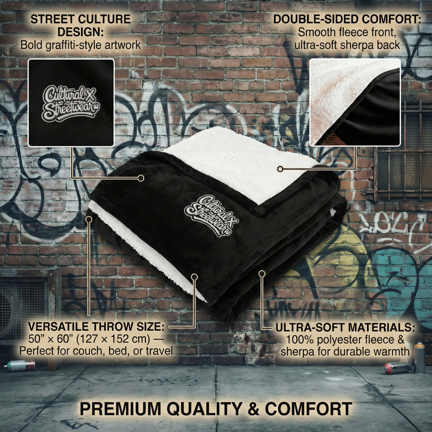 Cultural x Streetwear™ Graffiti Sherpa Blanket