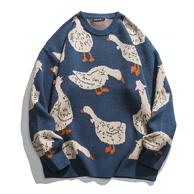 Unisex Harajuku Japanese Knit Sweater — Duck &amp; Goose Print