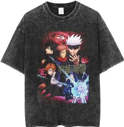 Unisex Jujutsu Kaisen Full Team Vintage Washed Oversized T-Shirt