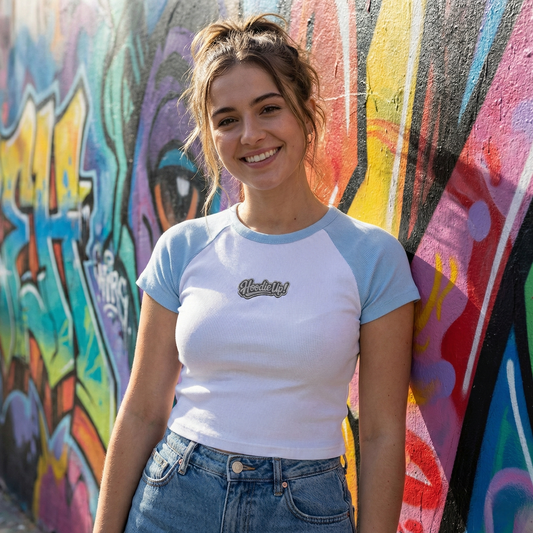 Women Hoodie Up™ Graffiti Logo Micro Rib Raglan Baby Tee