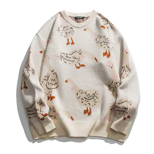 Unisex Harajuku Japanese Knit Sweater — Duck &amp; Goose Print